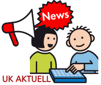 Zwei Menschen mit einem Talker und einer Sprechblase, News zur Unterstützen Kommunikation